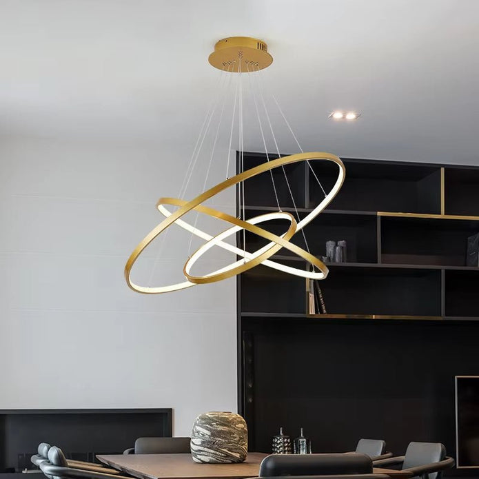 BAMDECOR 18801 Modern LED Chandelier, Dimmable Pendant Light with Remote Control Rings Round Ceiling Lighting Fixture 3 Color Temperatures Contemporary Chandeliers (3 Rings-Gold)