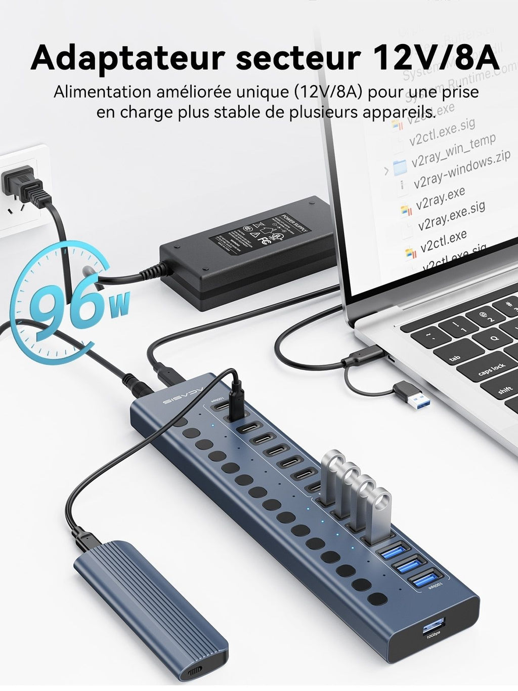 ACASIS HB16PRO 16-Port USB 3.2 10Gbps 12V/8A Powered 8 x USB-A + 8 x USB-C Docking Hub for PC & Laptop