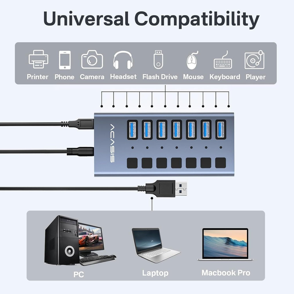 ACASIS HS-707MG-10G 7-in-1 USB 3.2 Gen2 10Gbps Docking Hub w AC for PC Laptop