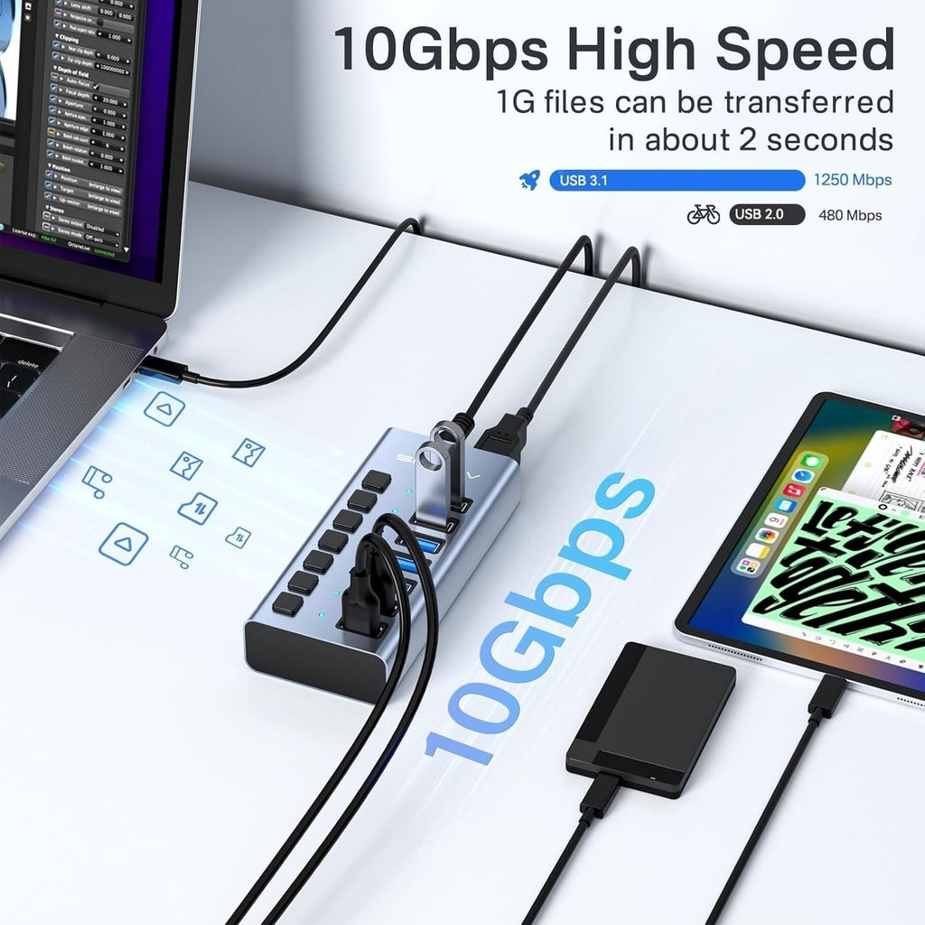 ACASIS HS-707MG-10G 7-in-1 USB 3.2 Gen2 10Gbps Docking Hub w AC for PC Laptop