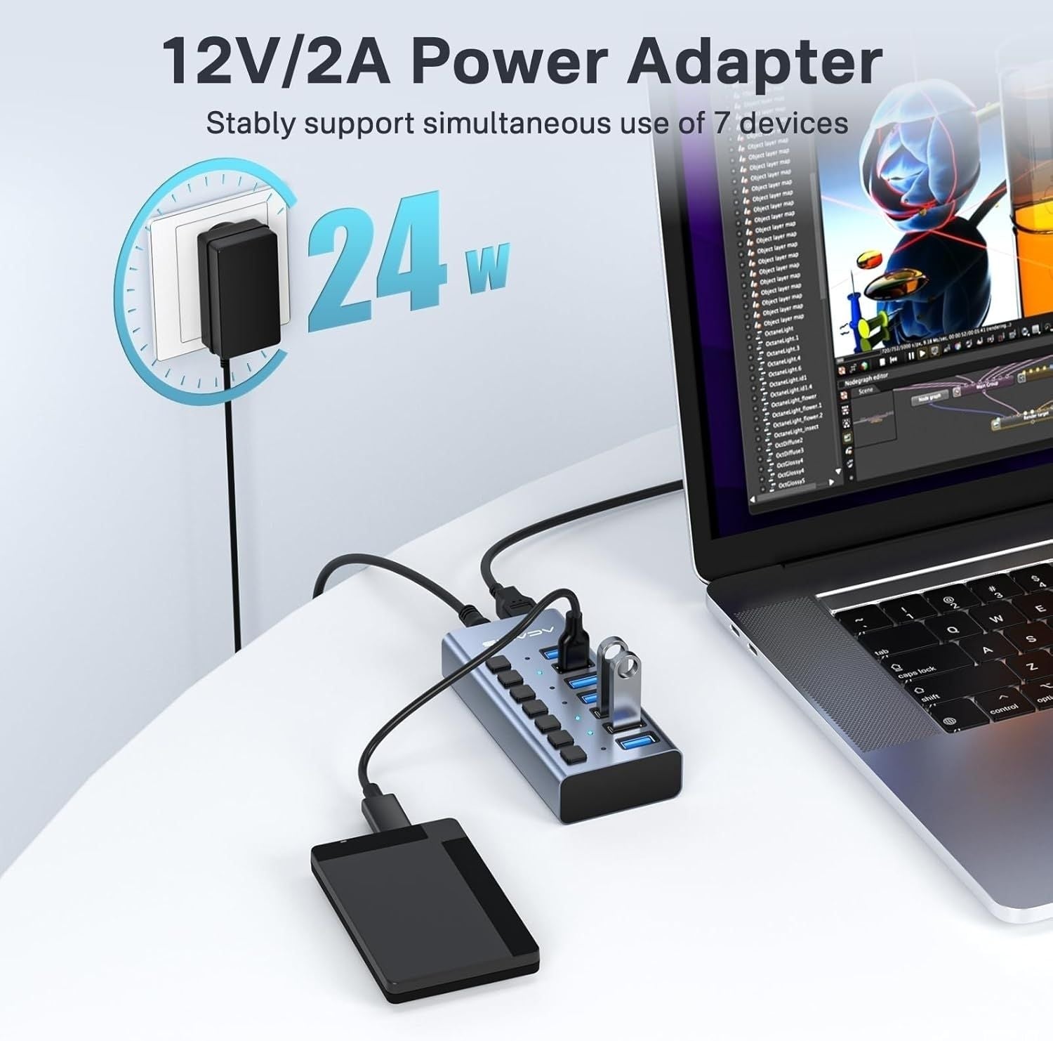 ACASIS HS-707MG-10G 7-in-1 USB 3.2 Gen2 10Gbps Docking Hub w AC for PC Laptop