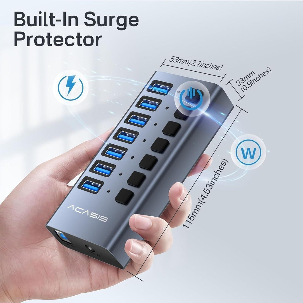 ACASIS HS-707MG-10G 7-in-1 USB 3.2 Gen2 10Gbps Docking Hub w AC for PC Laptop