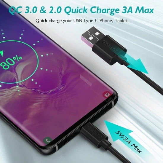 CHOETECH AC0003-V4 USB-A to Type-C Cable 6.6ft Fast Charging Data Cord 2M