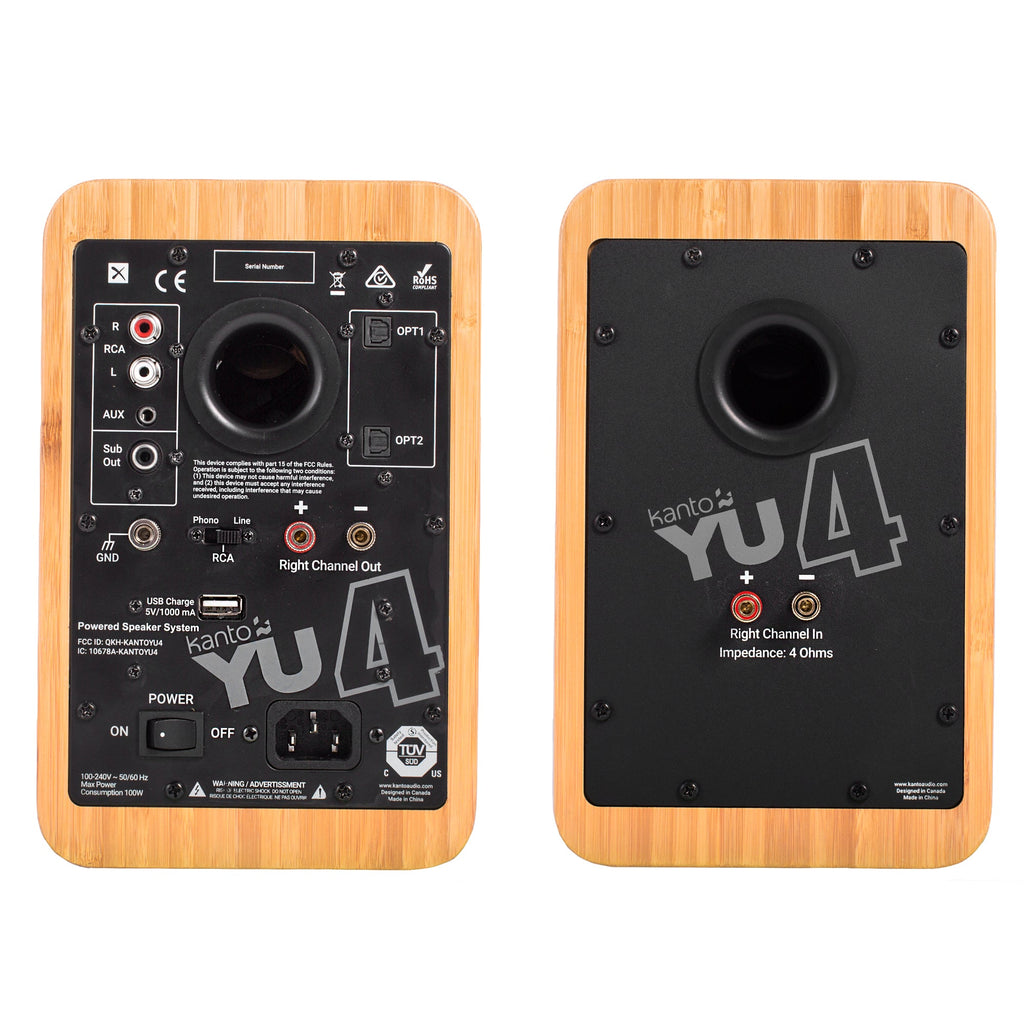Kanto YU4 140W Powered Bookshelf Speakers with Bluetooth and Phono Preamp - Pair, Bamboo