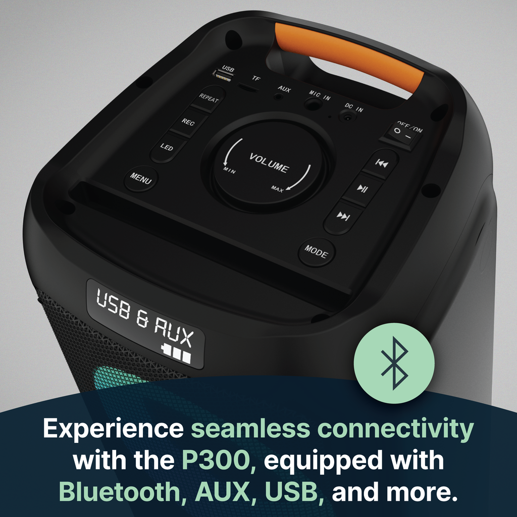 Majority P300 - Party Speaker 300W Bluetooth Karaoke-DJ-Party-PA System - Black