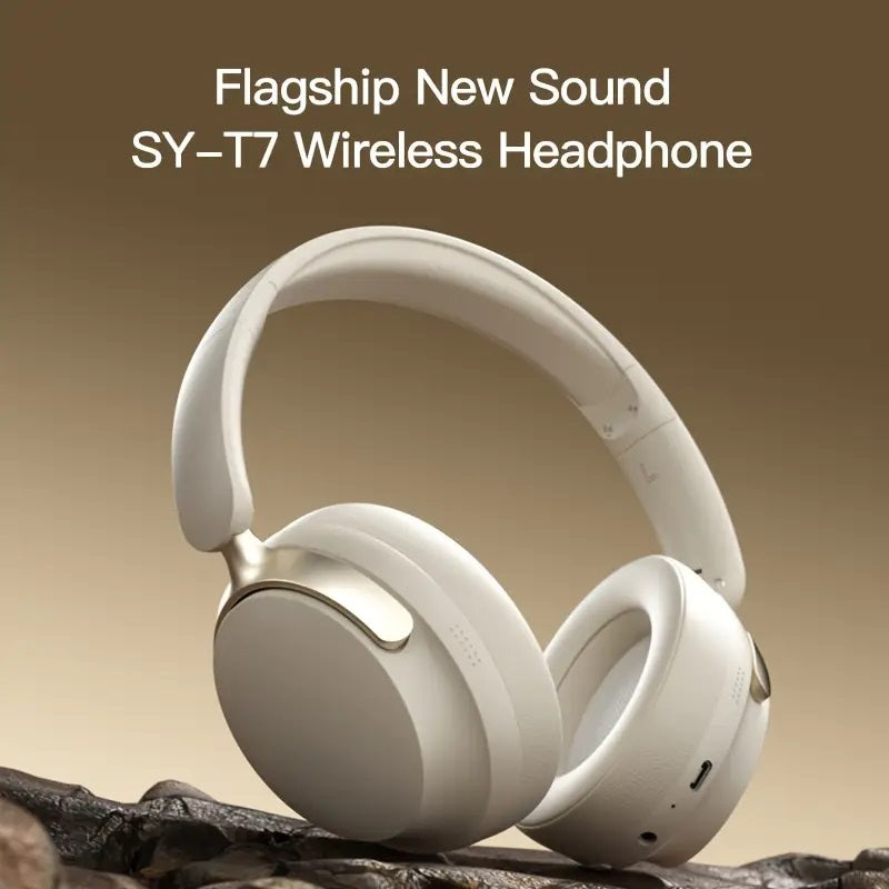 JR SY-T7 Bluetooth 5.4 Over-Ear Headset Wireless Headphones with Noise Cancelling Mic (Beige)
