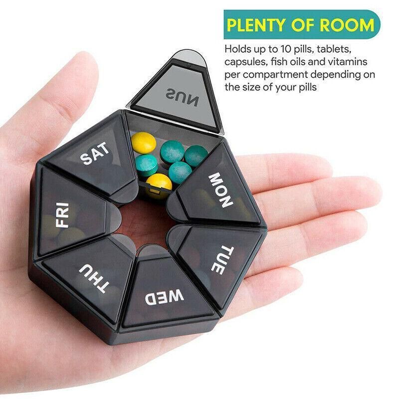 Weekly Pill Organiser 7 Day Medicine Box Tablet Case Dispenser 2 Pack - Army Green
