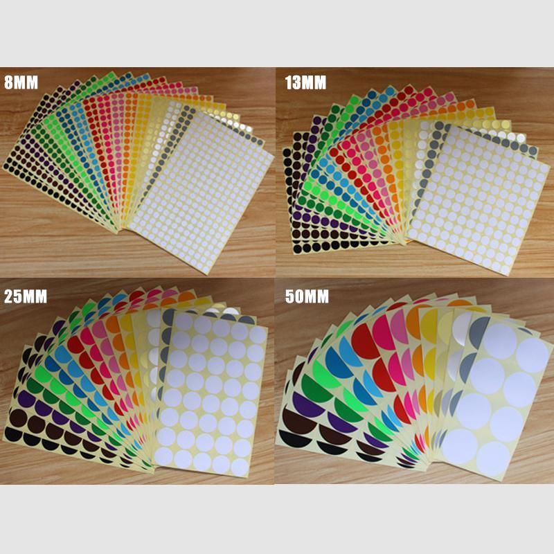 8/13/25/50mm Sticker Dots Adhesive Round Labels Circular Scrapbooking Light Green - 8mm 260 Dots - 5 Sheets