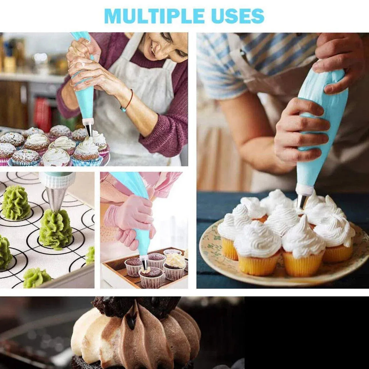 2/4PCS Reusable Silicone Pastry Bag DIY Icing Bags Cream Cake Decorating - 2 PCS(18 inch *2)