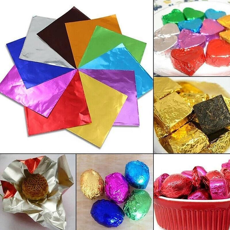 100Pcs Aluminium Foil Chocolate Wrappers 20cm Squares - Brown/Gloss