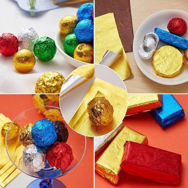 100Pcs Aluminium Foil Chocolate Wrappers 20cm Squares - Red/Embossed