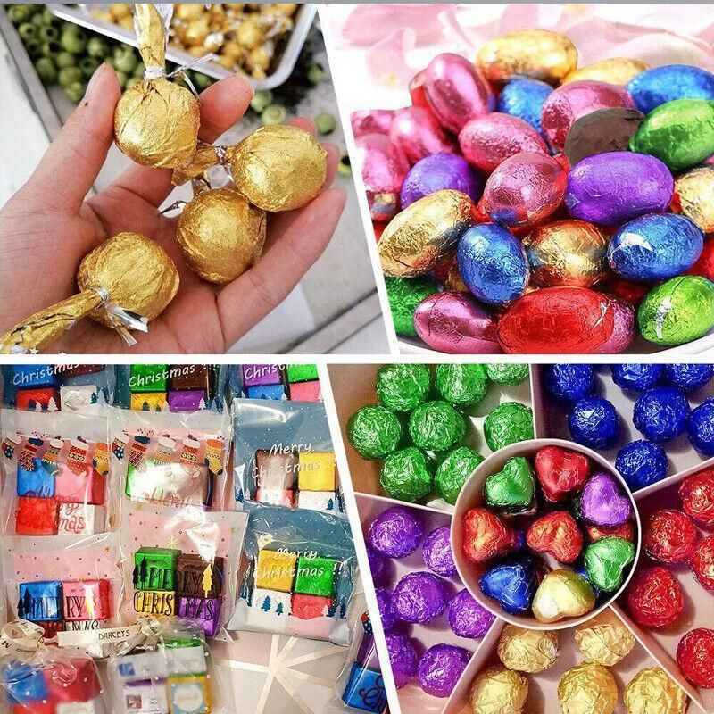 100Pcs Aluminium Foil Chocolate Wrappers 20cm Squares - Green/Embossed