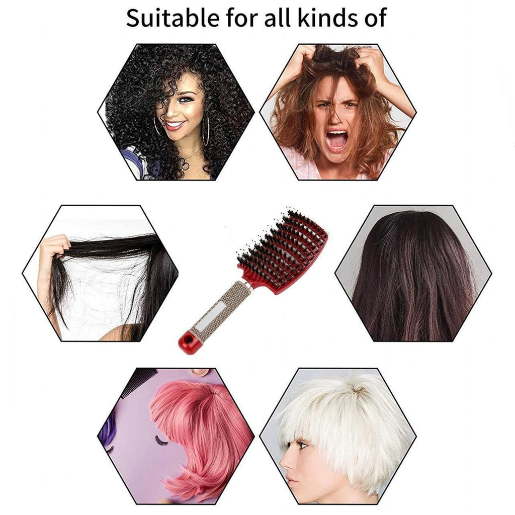 Detangle Nylon Boar Bristle Brush Hairbrush Smooth Hair Head Scalp Massage Comb - Black *1 Unit