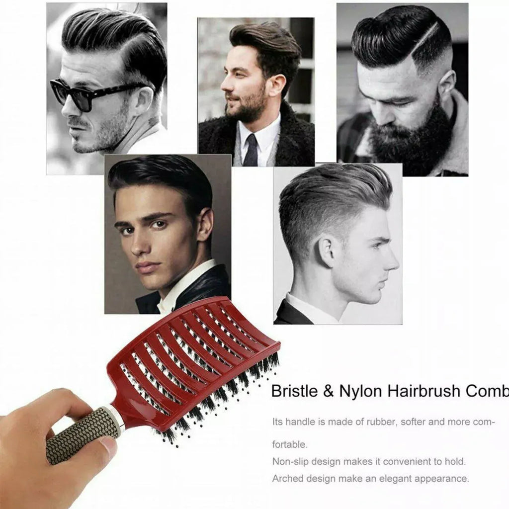 Detangle Nylon Boar Bristle Brush Hairbrush Smooth Hair Head Scalp Massage Comb - Black *1 Unit