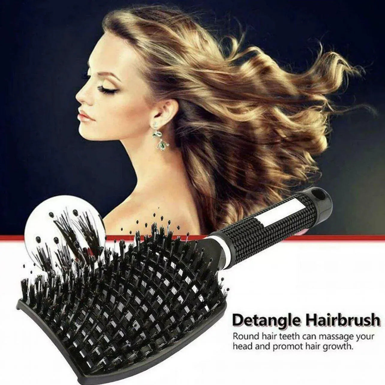 Detangle Nylon Boar Bristle Brush Hairbrush Smooth Hair Head Scalp Massage Comb - Black *1 Unit