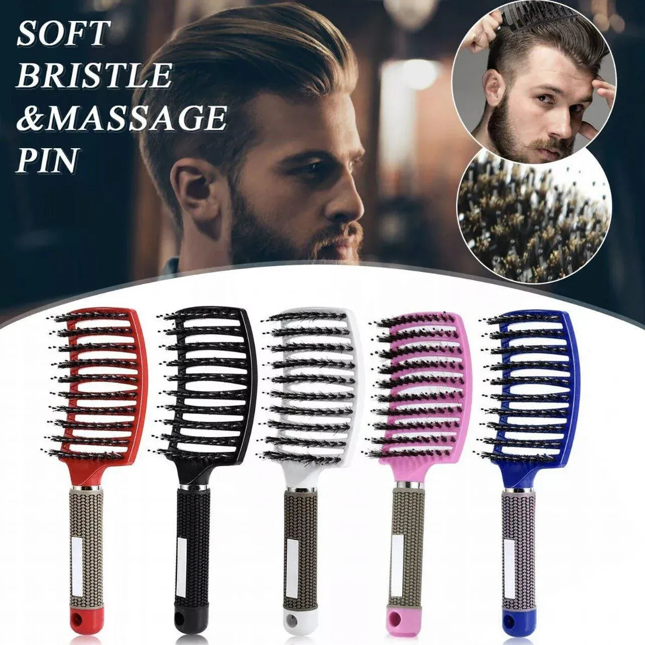 Detangle Nylon Boar Bristle Brush Hairbrush Smooth Hair Head Scalp Massage Comb - Black *1 Unit