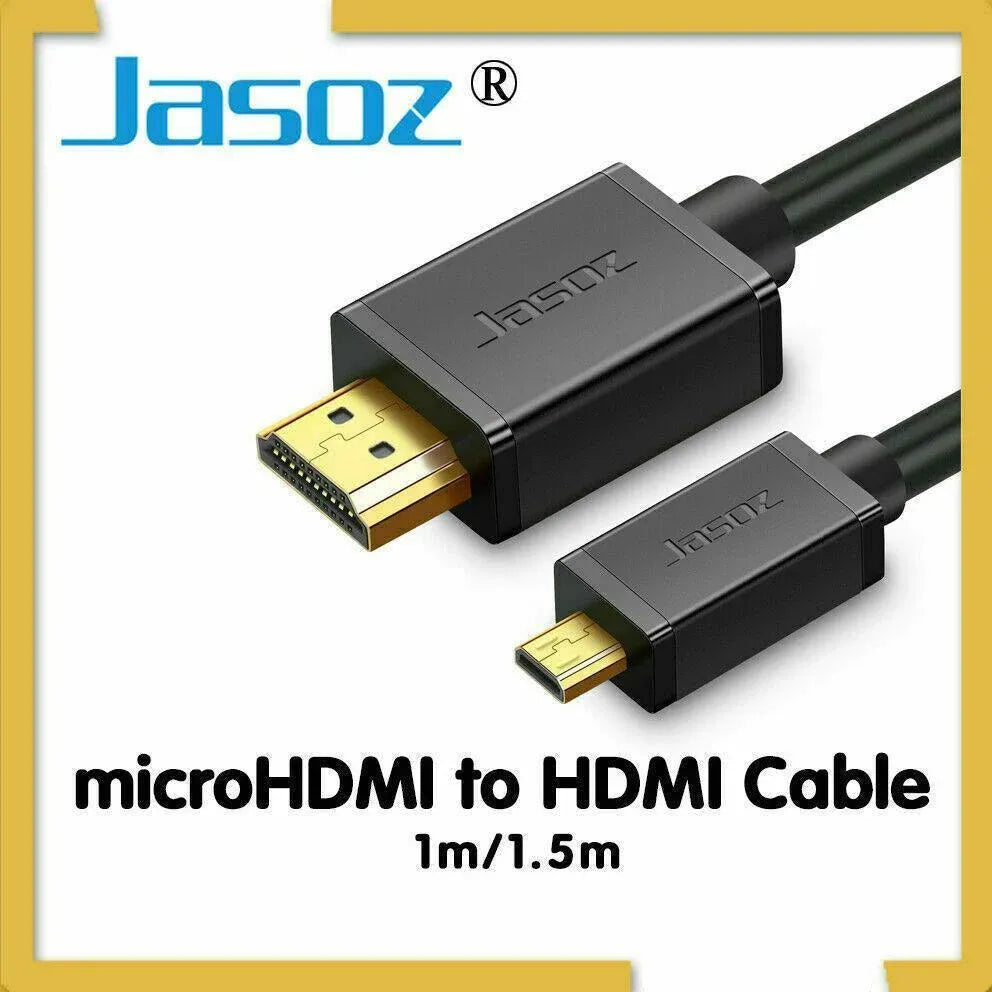 Micro HDMI to HDMI Cable Type D Male Jasoz Gold Plated Full HD 1080P Digital - 1 m