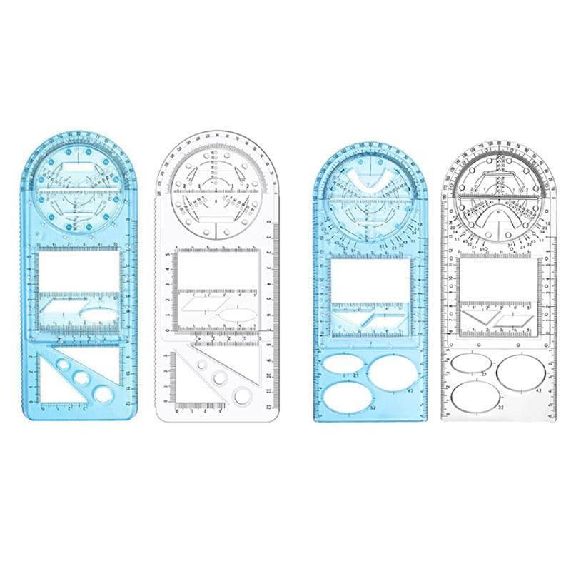 Multifunctional Geometric Ruler Student Mathematics Drawing Tools School Office - Clear-Primary School