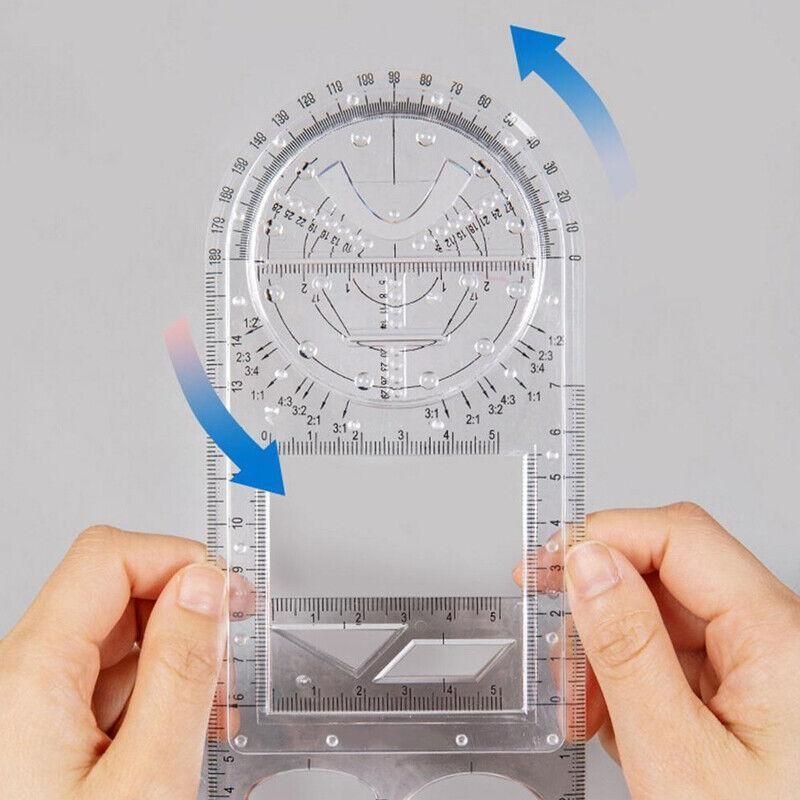 Multifunctional Geometric Ruler Student Mathematics Drawing Tools School Office - Clear-Primary School