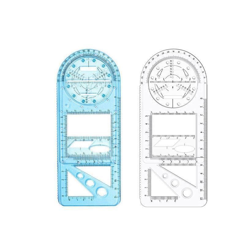 Multifunctional Geometric Ruler Student Mathematics Drawing Tools School Office - Clear-Primary School