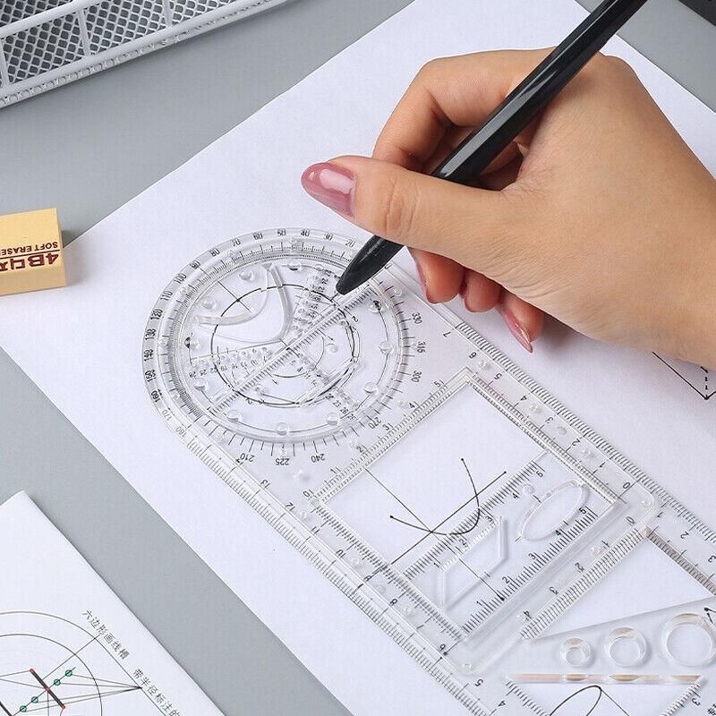 Multifunctional Geometric Ruler Student Mathematics Drawing Tools School Office - Blue-Senior High School