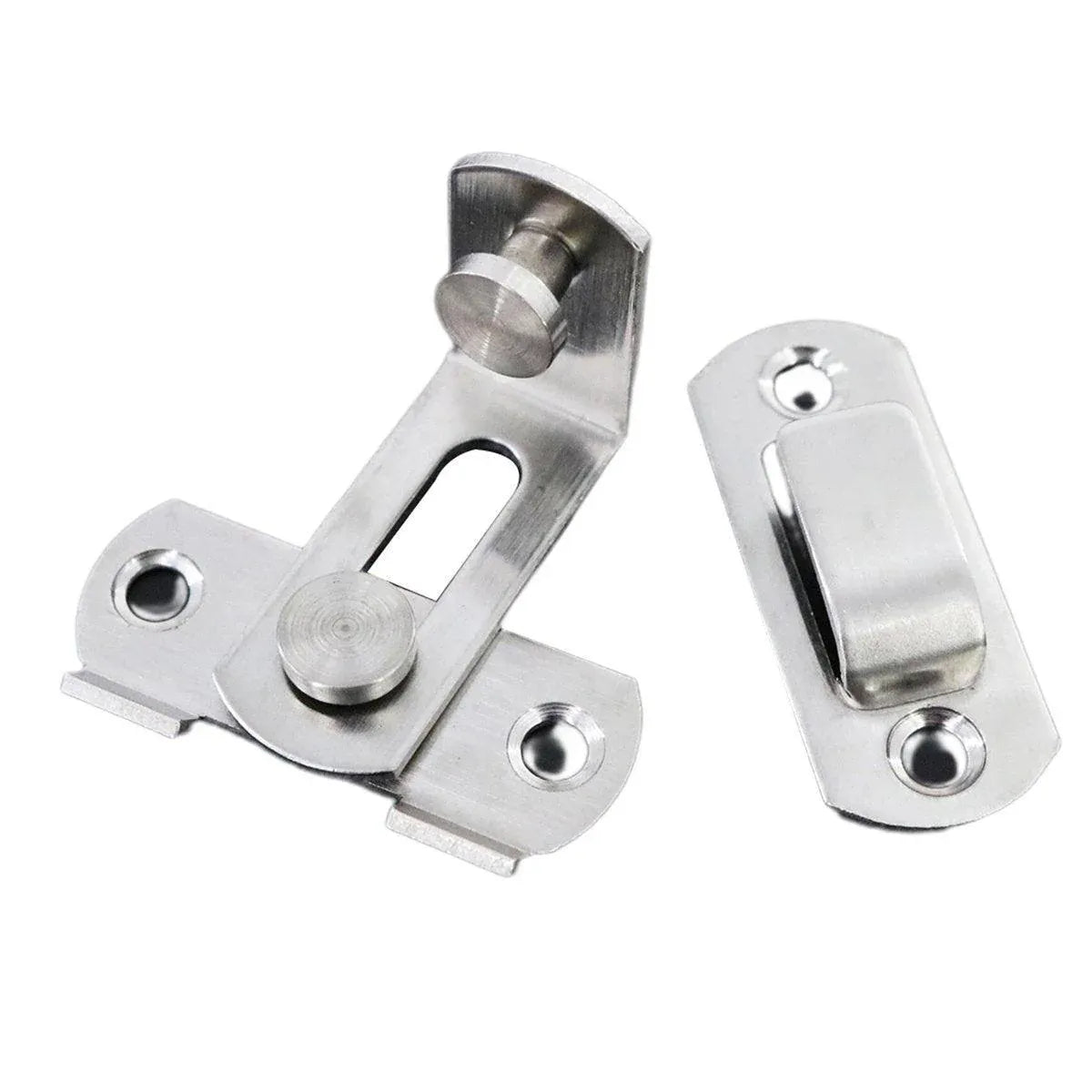 2 Sets 90 Degree Sliding Door Latch Lock Catch Kit for Home Use - Right-Angle-Silver-L
