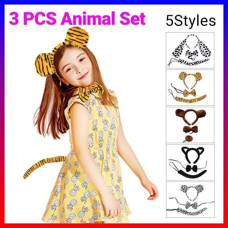 Animal Costume Dress Up Set 3 Piece Tail Bowtie Ears for Party Cosplay Outfit - Leopard