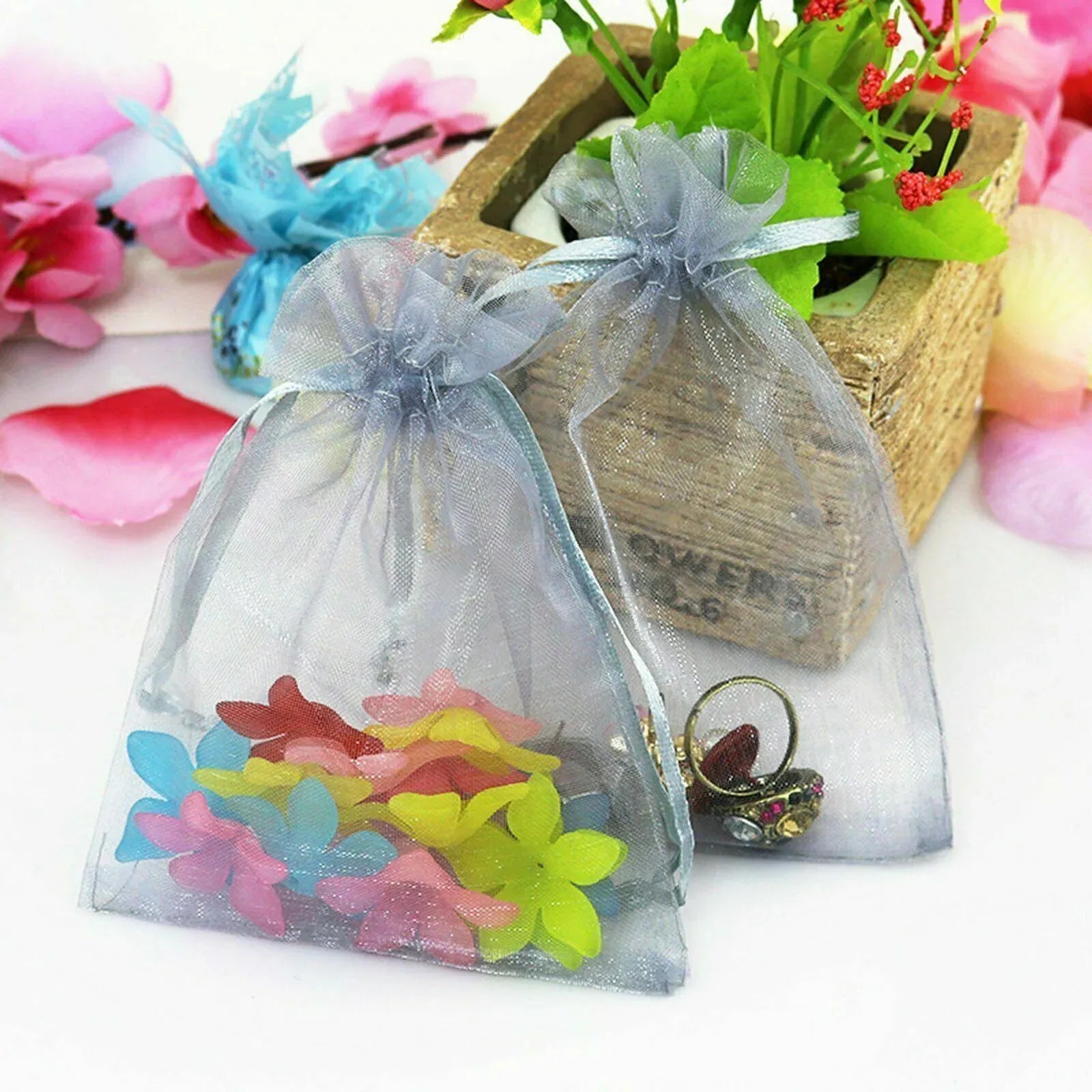 50 pcs Organza Bag Sheer Bags Jewellery Wedding Candy Packaging Sheer Bags 7*9 cm - Yellow/50PCS