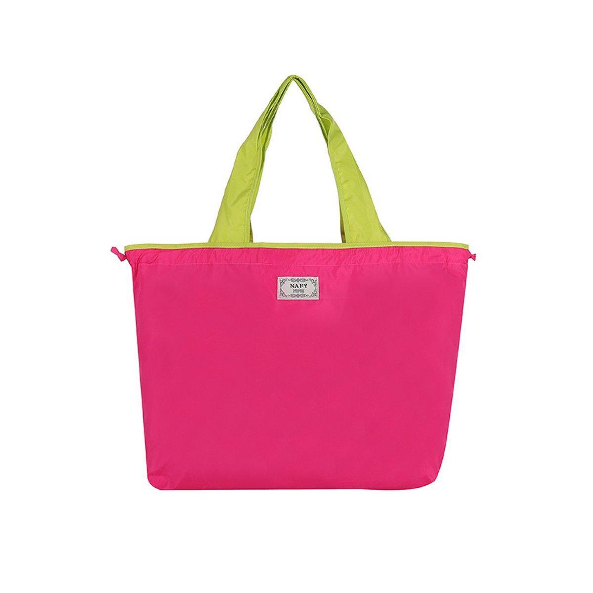 Ultra-Light Foldable Large Capacity Portable Shopping Bag with Drawstring Mouth - Fluorescent Green - S