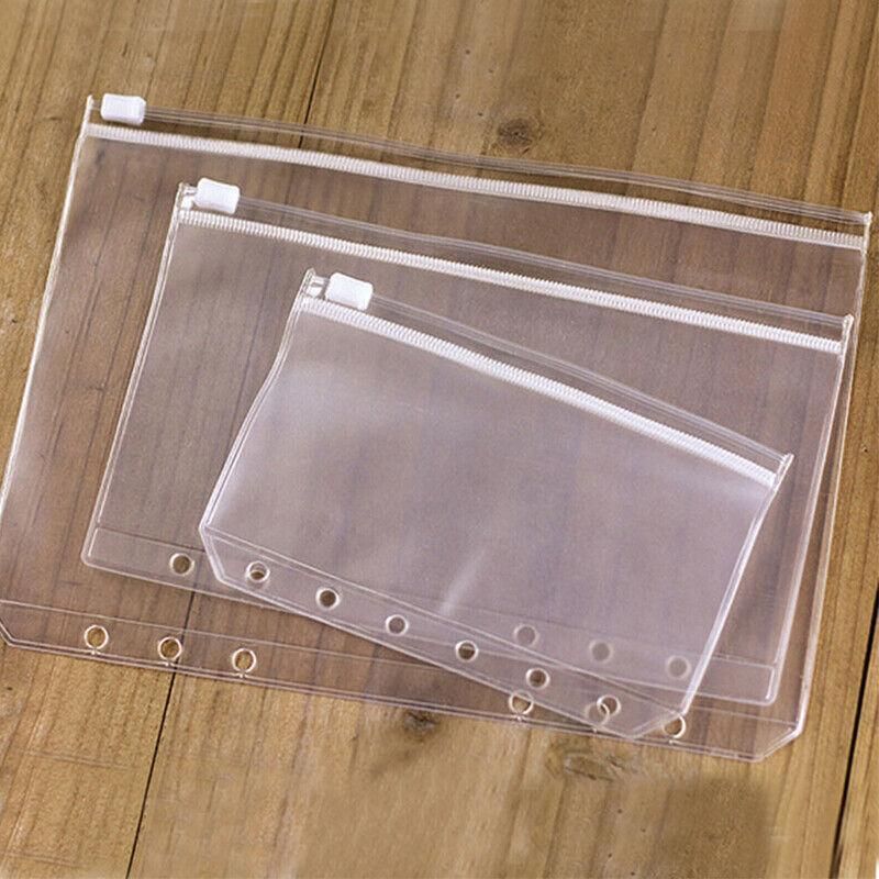 12X A5/A6/A7 Binder Pocket Zipper 6 Holes Pvc Document Filling Bags Clear Kit - A6(17*11CM)