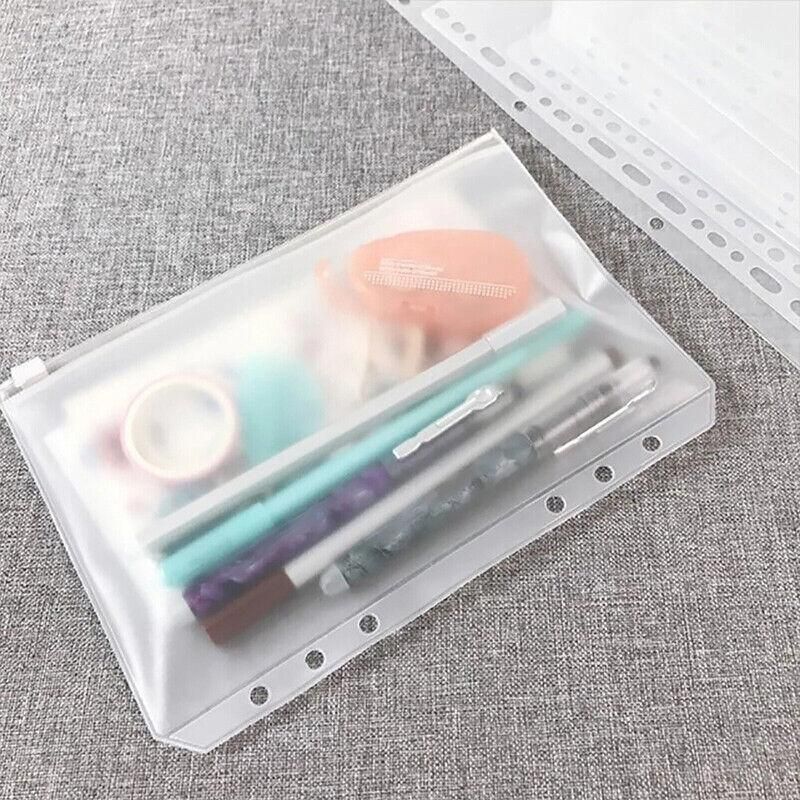 12X A5/A6/A7 Binder Pocket Zipper 6 Holes Pvc Document Filling Bags Clear Kit - A6(17*11CM)