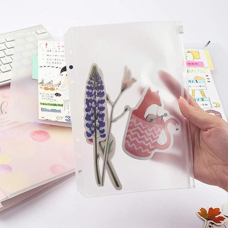 12X A5/A6/A7 Binder Pocket Zipper 6 Holes Pvc Document Filling Bags Clear Kit - A6(17*11CM)