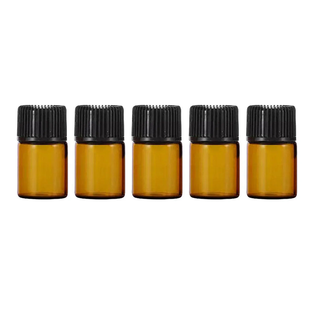 5pcs 2ml-5ml Amber Glass Orifice Reducer Bottles Sample Vial Dram Essential Oils - 2ml