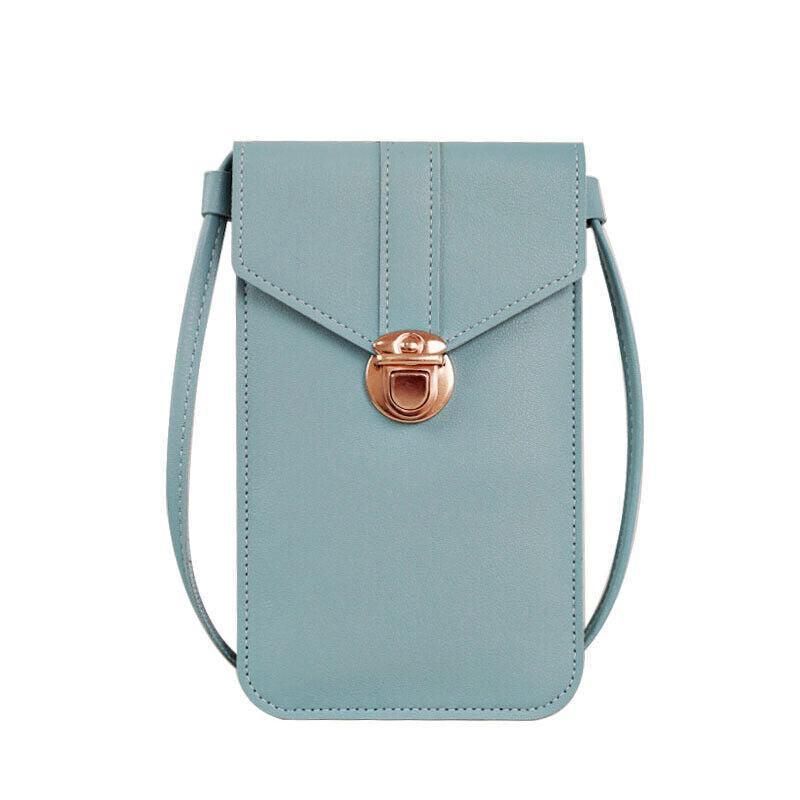 Touch Screen Crossbody Phone Bag with Clear Window PU Leather Wallet Purse - Blue