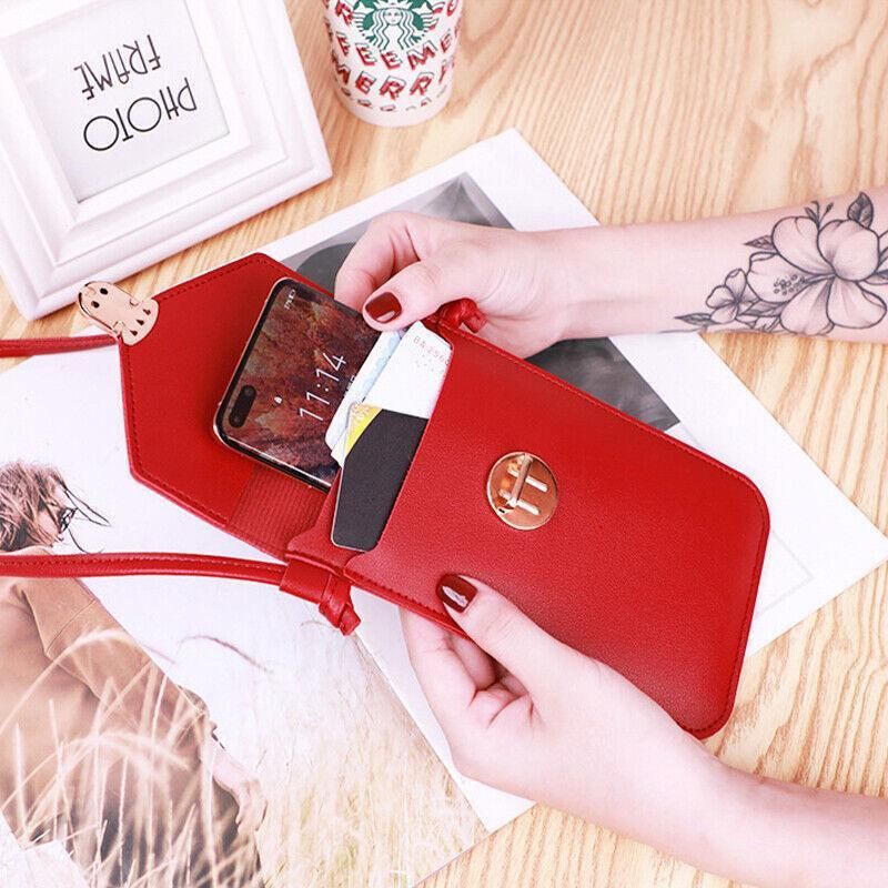 Touch Screen Crossbody Phone Bag with Clear Window PU Leather Wallet Purse - Blue