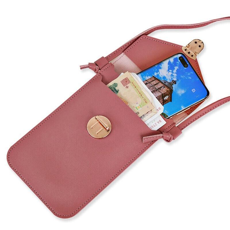 Touch Screen Crossbody Phone Bag with Clear Window PU Leather Wallet Purse - Blue