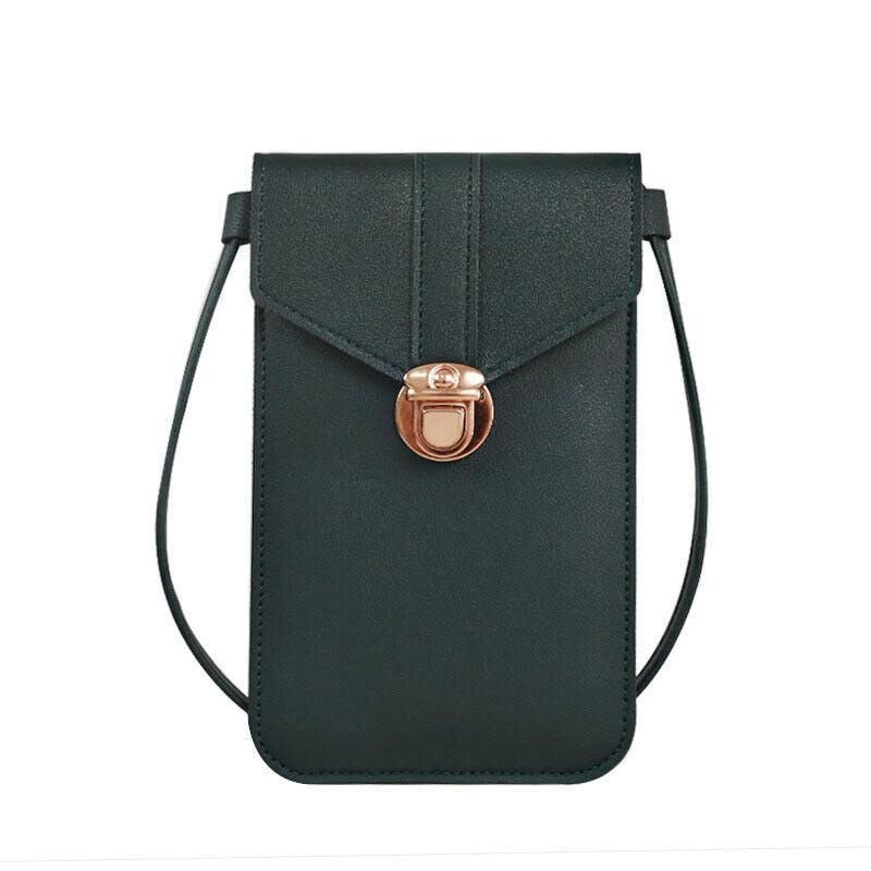 Touch Screen Crossbody Phone Bag with Clear Window PU Leather Wallet Purse - Green