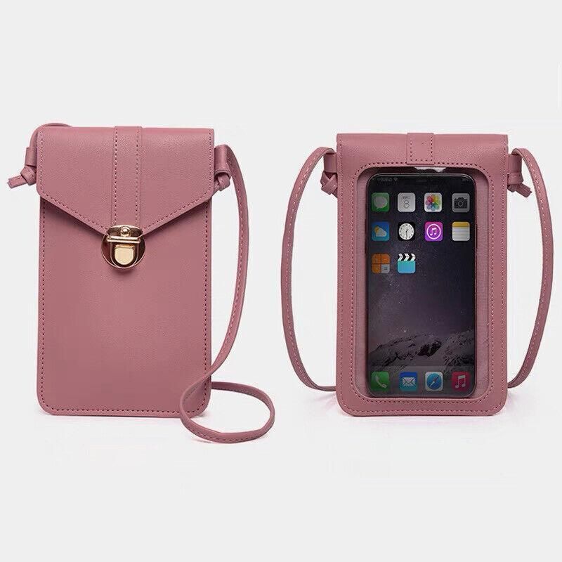 Touch Screen Crossbody Phone Bag with Clear Window PU Leather Wallet Purse - Green