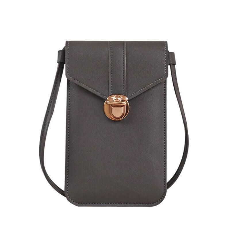 Touch Screen Crossbody Phone Bag with Clear Window PU Leather Wallet Purse - Grey