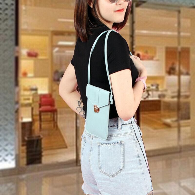 Touch Screen Crossbody Phone Bag with Clear Window PU Leather Wallet Purse - Grey