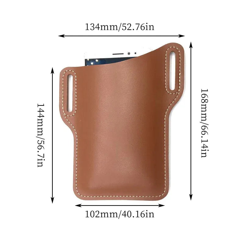 Leather Phone Holster Pouch Belt Clip Loop Waist Bag Cover Case for Men - Brown