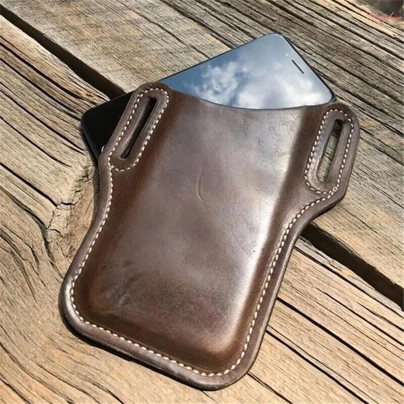 Leather Phone Holster Pouch Belt Clip Loop Waist Bag Cover Case for Men - Brown