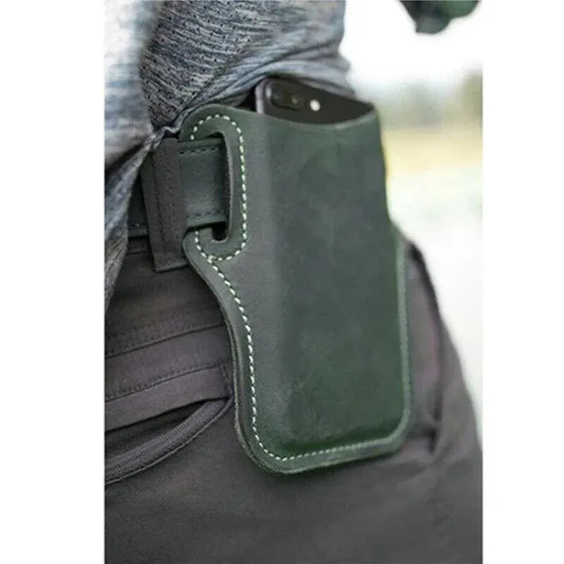 Leather Phone Holster Pouch Belt Clip Loop Waist Bag Cover Case for Men - Brown