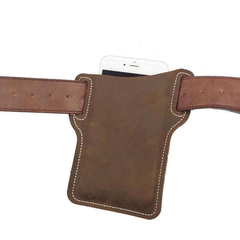 Leather Phone Holster Pouch Belt Clip Loop Waist Bag Cover Case for Men - Dark Brown