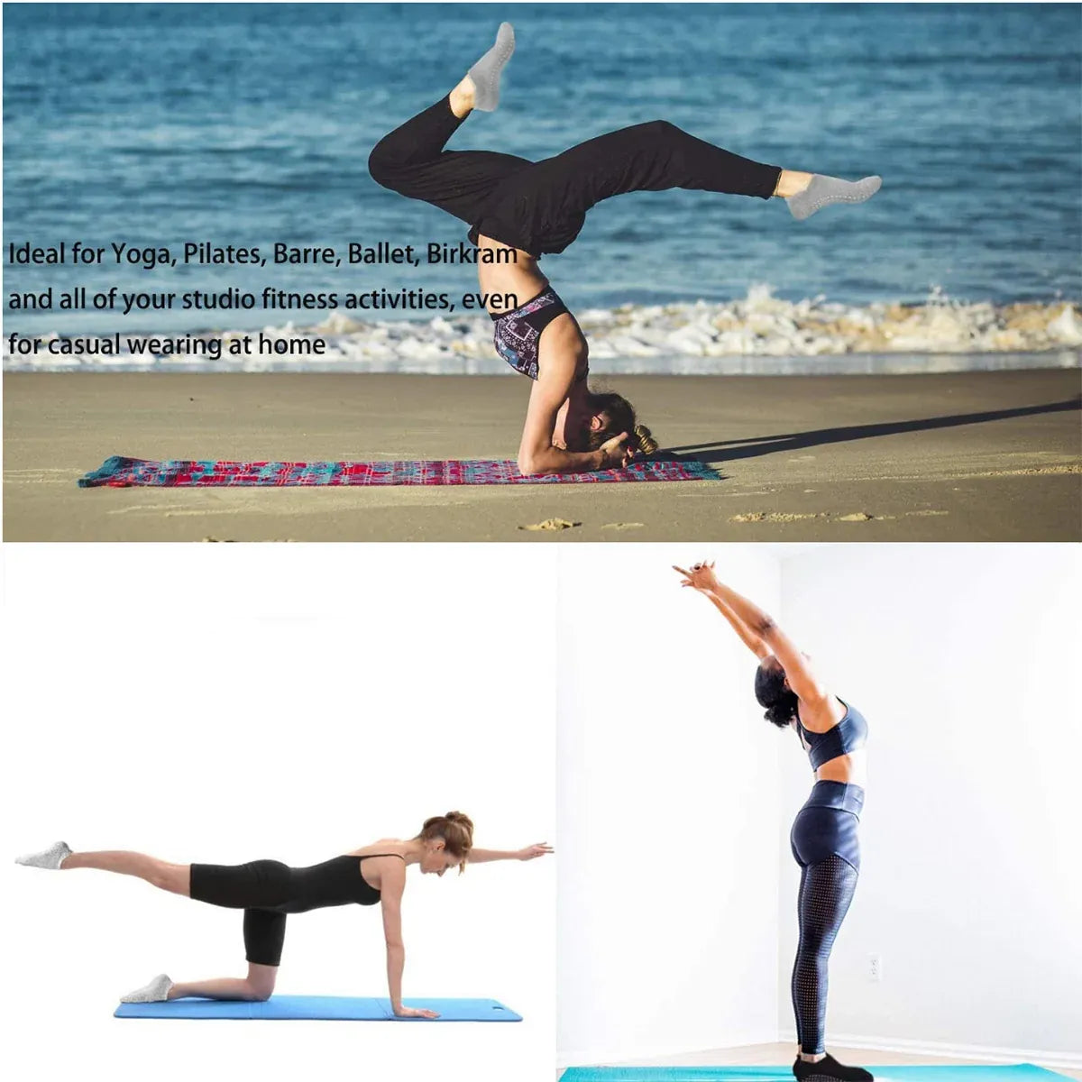 3 Pairs Ladies Sports Cotton Rich Pilates Yoga Non-Slip Grip Socks