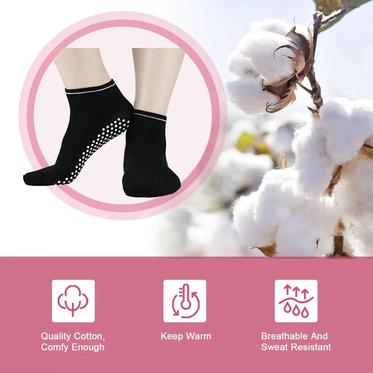 3 Pairs Ladies Sports Cotton Rich Pilates Yoga Non-Slip Grip Socks