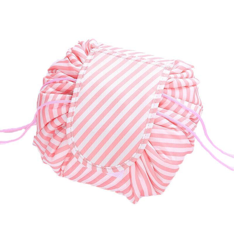 Portable Travel Makeup Bag Drawstring Cosmetic Pouch Lazy Storage Organiser Case - Blue White Feather