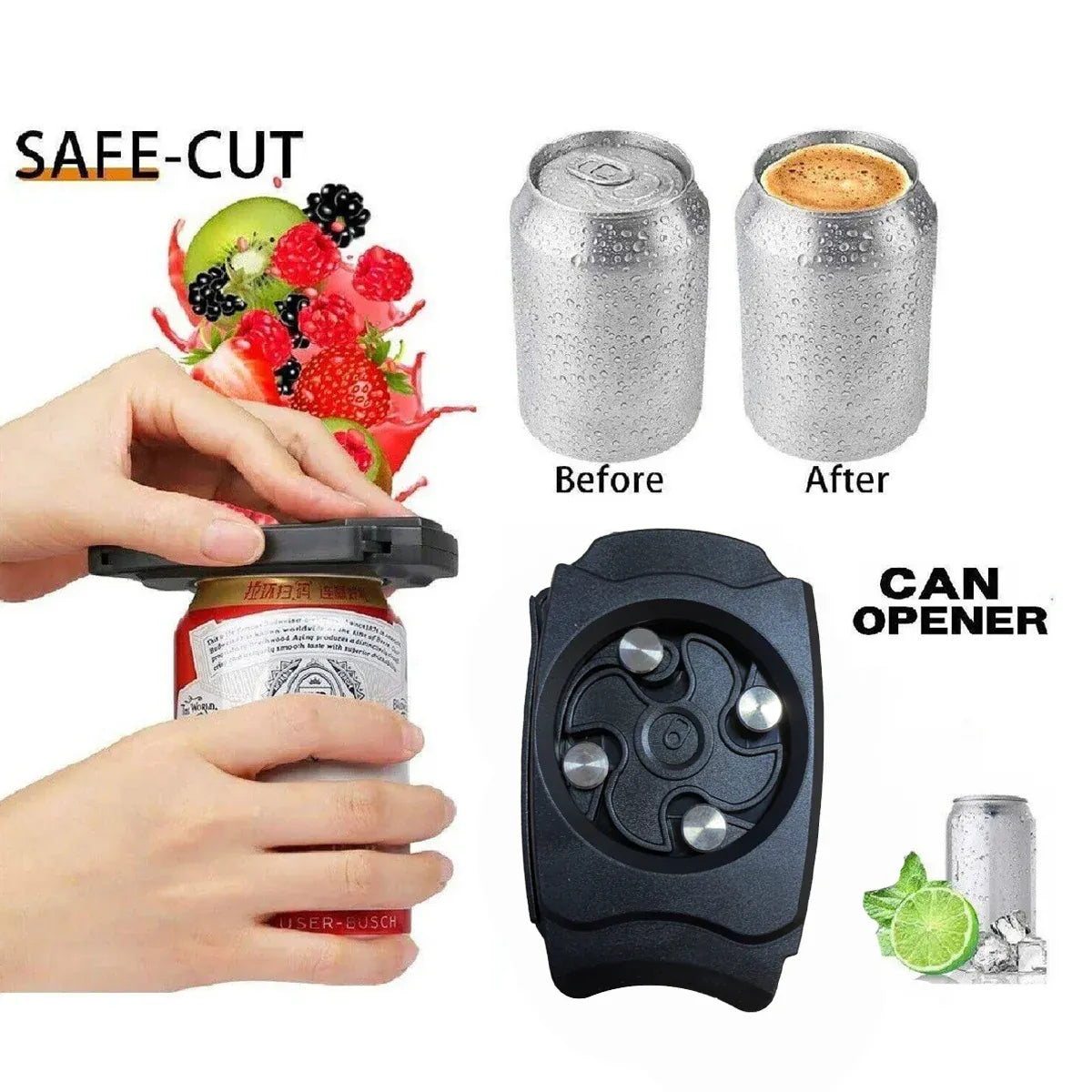 Topless Can Opener Manual Kitchen Tool for Beer Soda and Tin Bottles - Grey