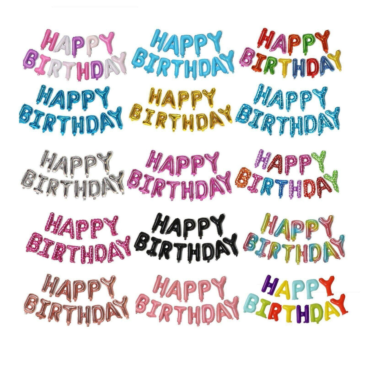 40Cm 3D Happy Birthday Letters Balloons Inflating Foil Banner Bunting Celebrate - Multicolour 3