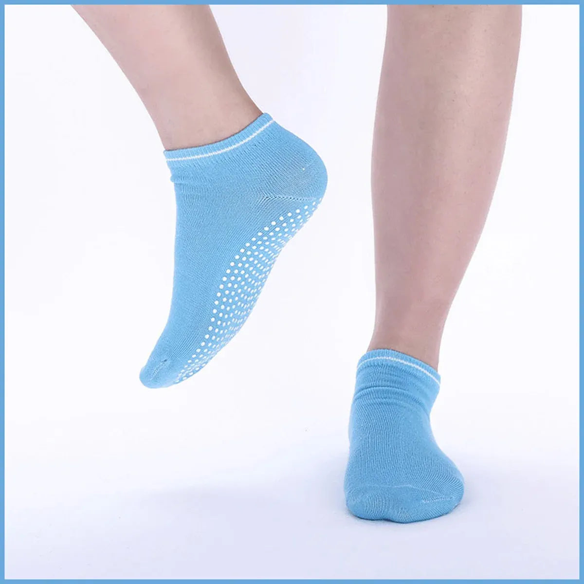 3 Pairs Ladies Women Sports Cotton Rich Pilates Yoga Non-Slip Grip Socks - Sky Blue